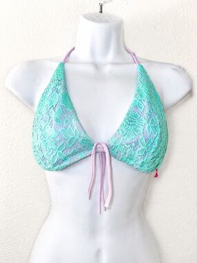 Victoria’s Secret Mint Lace Triangle Bikini Top with Lilac Ties